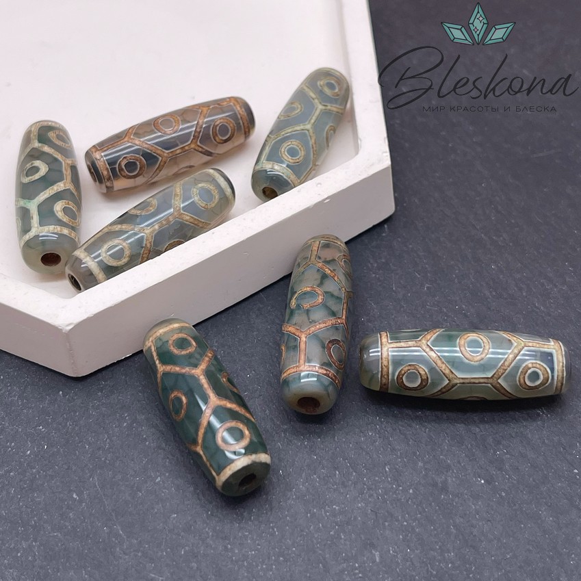 Бусина Дзи 9 глаз черепаха зелено-коричневый 30*11 мм