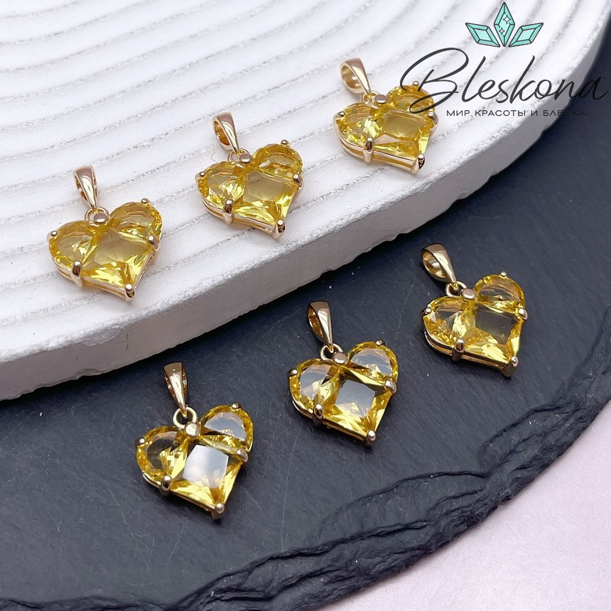 14,5*14 мм Цвет золото, Подвеска Сердце желтые цирконы