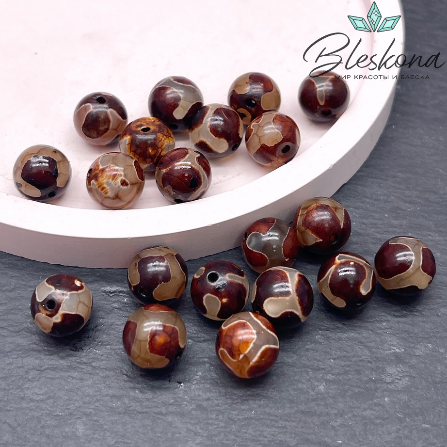Бусина Дзи Черепаха серо-коричневый шар 10 мм уп.10 шт.