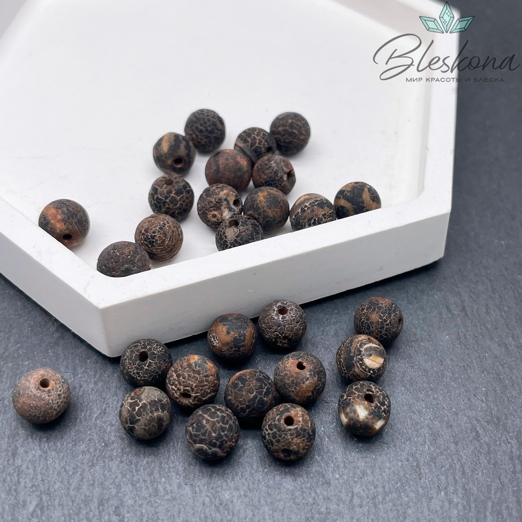 Бусина Дзи 3 глаза темно-коричневый матовый шар 8 мм уп.15 шт.