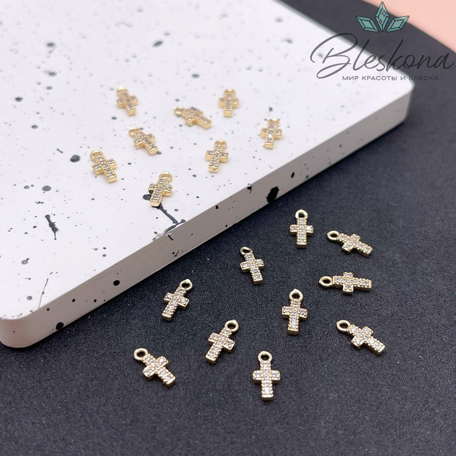 9*4,4 мм Цвет золото, Крест мини с цирконами 