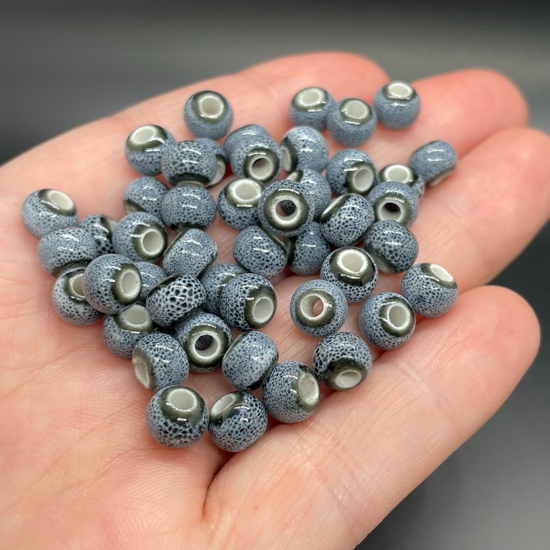 6,5 мм Бусина шар, керамика  цвет синий точки  