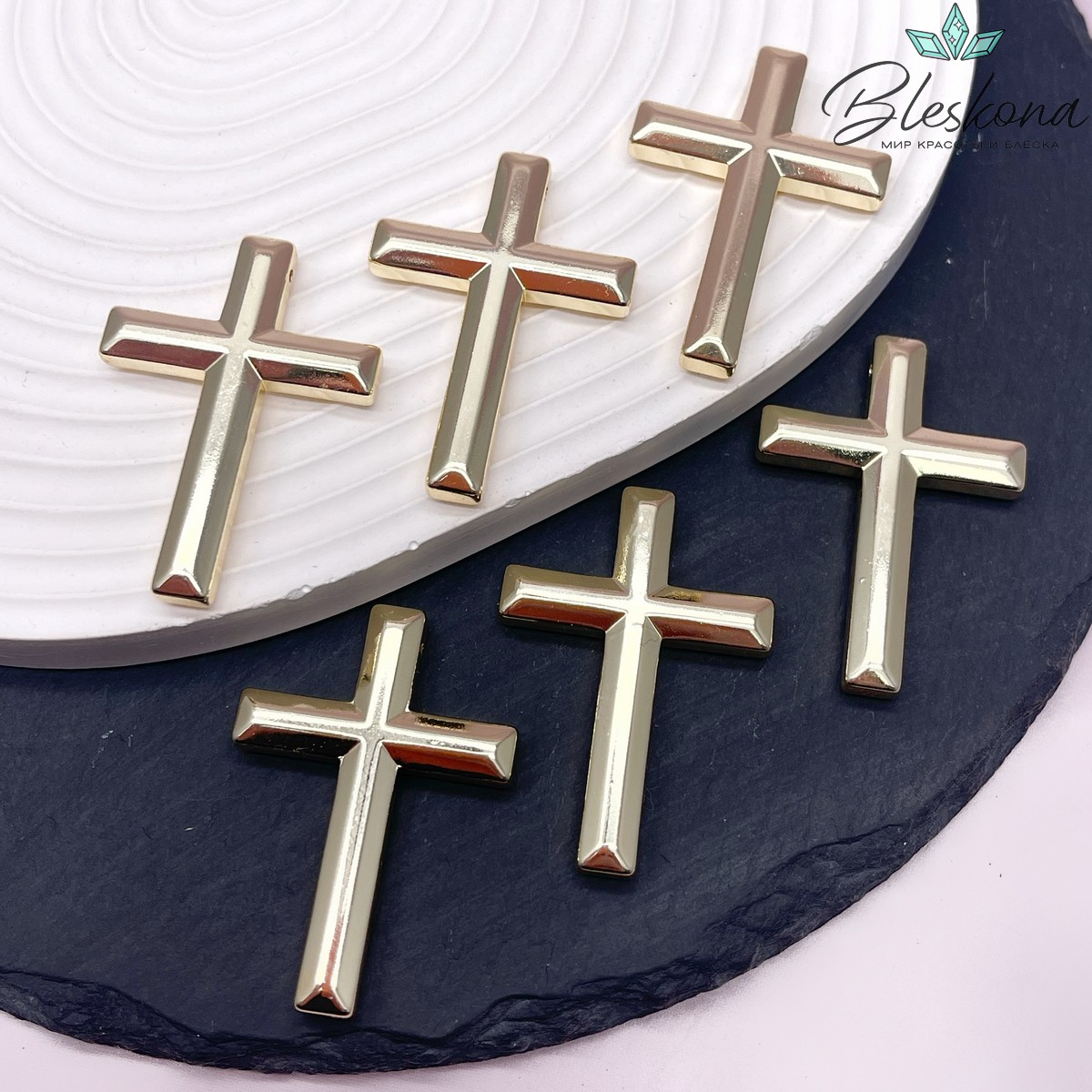 Подвеска крест Гематин, цвет светлое золото 42*30 мм