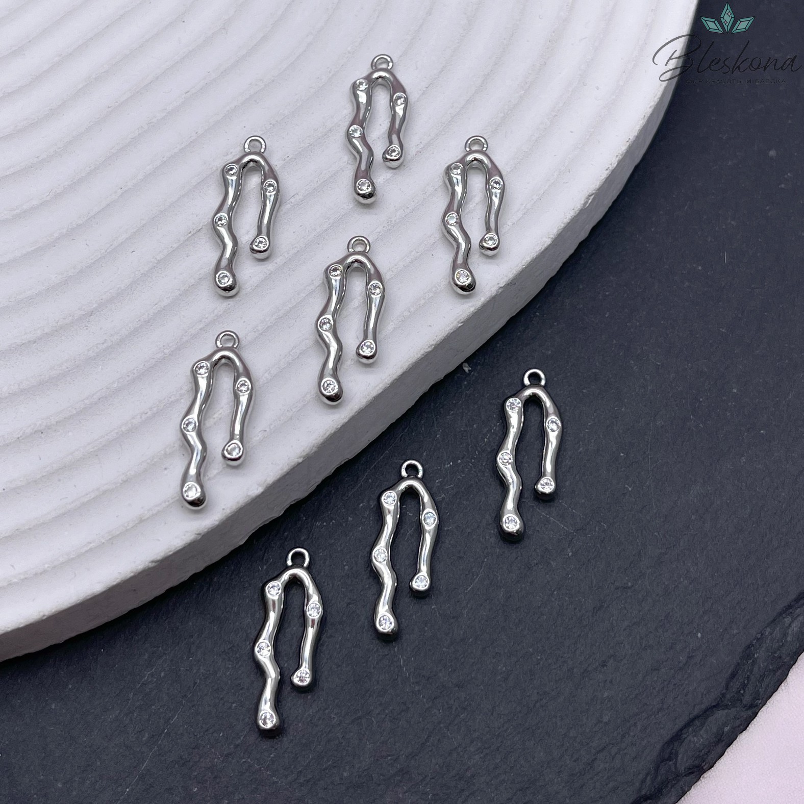 20*6,5 мм, Цвет серебро, Подвеска с цирконами