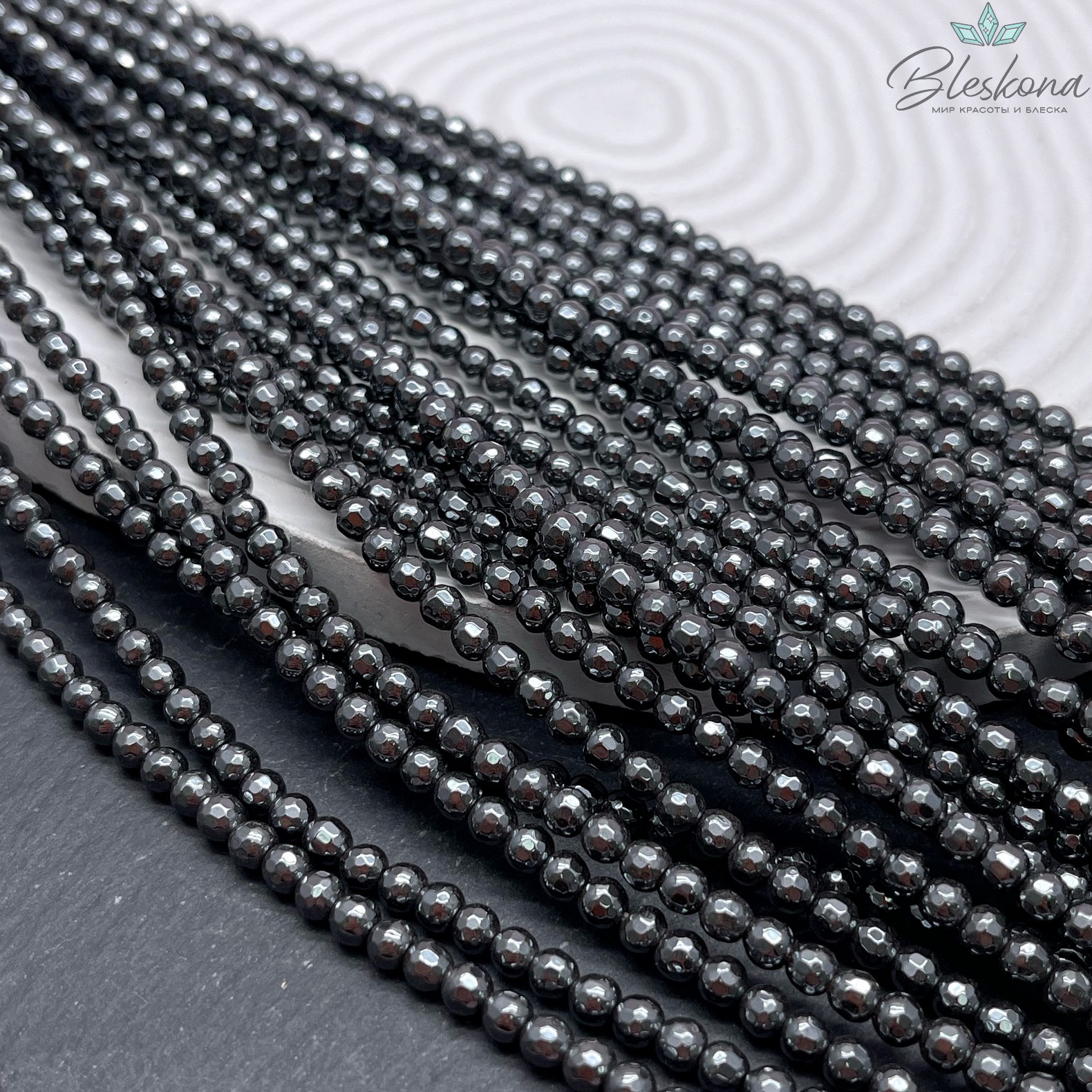 4 мм Гематин имитация, огранка круглая