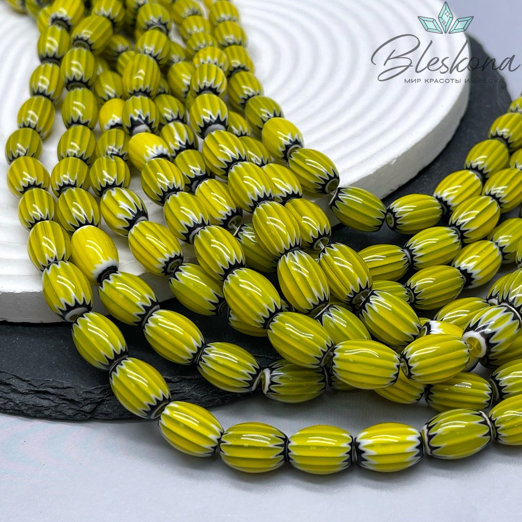 Муранское стекло бочата черно- желтые, полосы 13,5*9 мм
