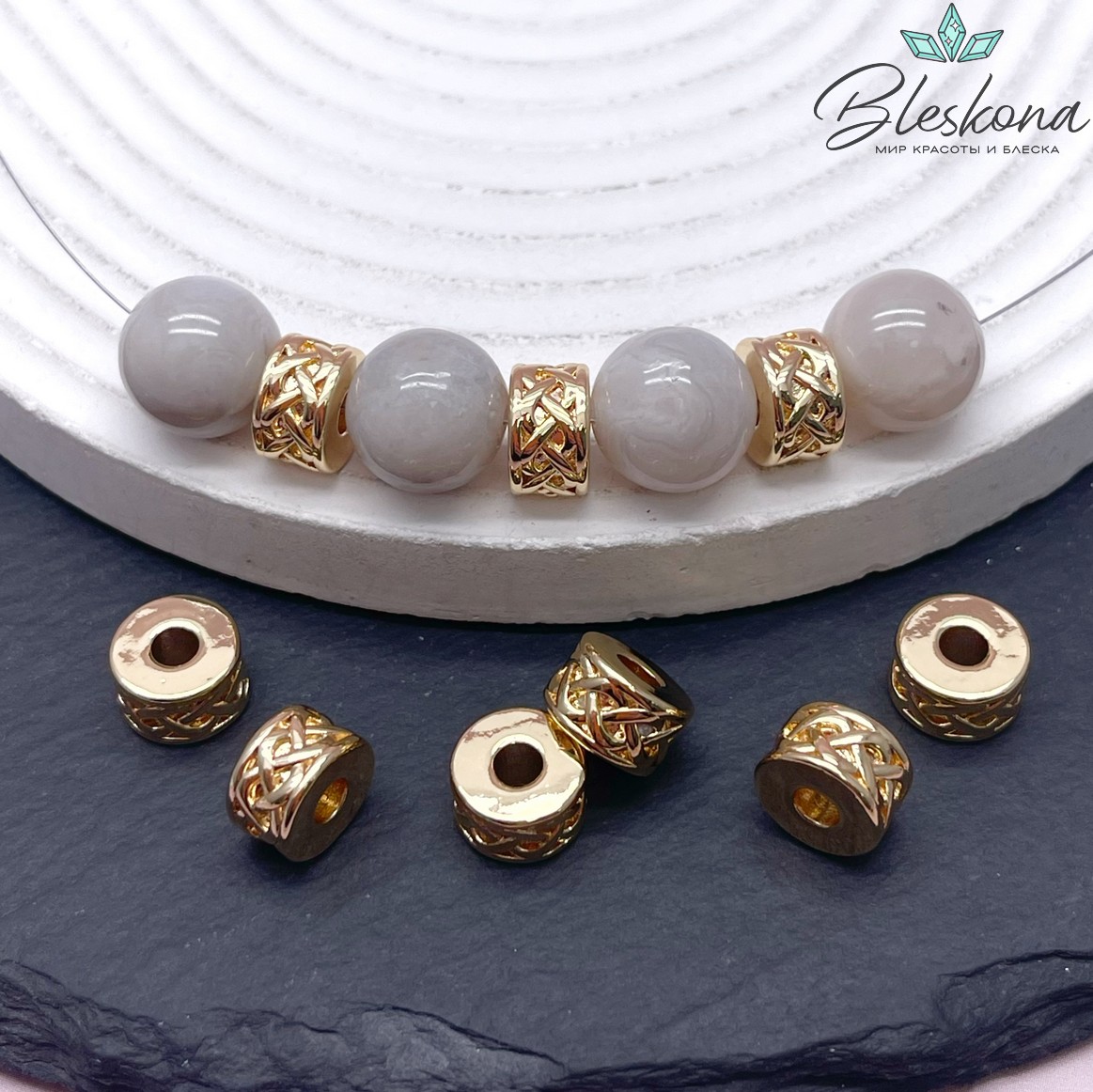 10*6 мм Цвет золото, Бусина цилиндр косичка 