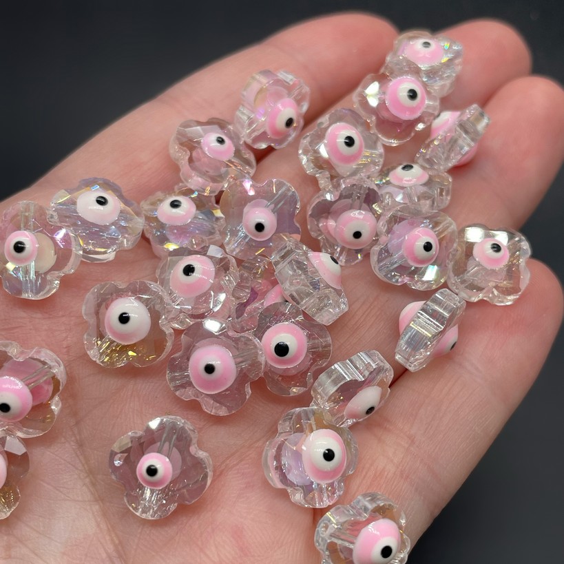 11,5мм, Стекло Lux форма клевер розовый  глаз 