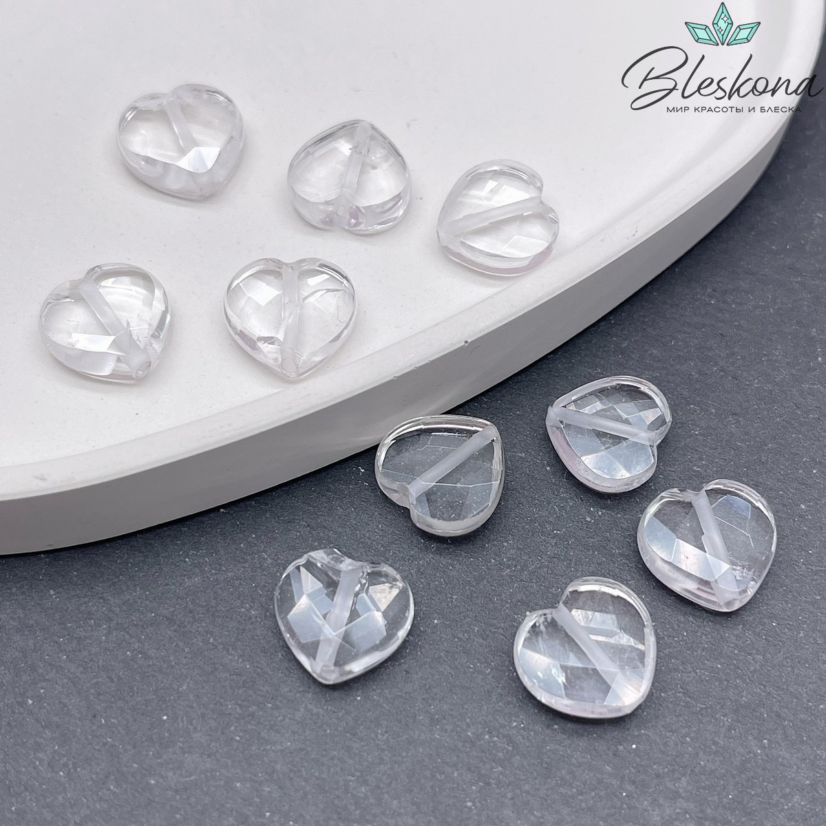 Горный хрусталь сердце, огранка 12 мм сет 5шт
