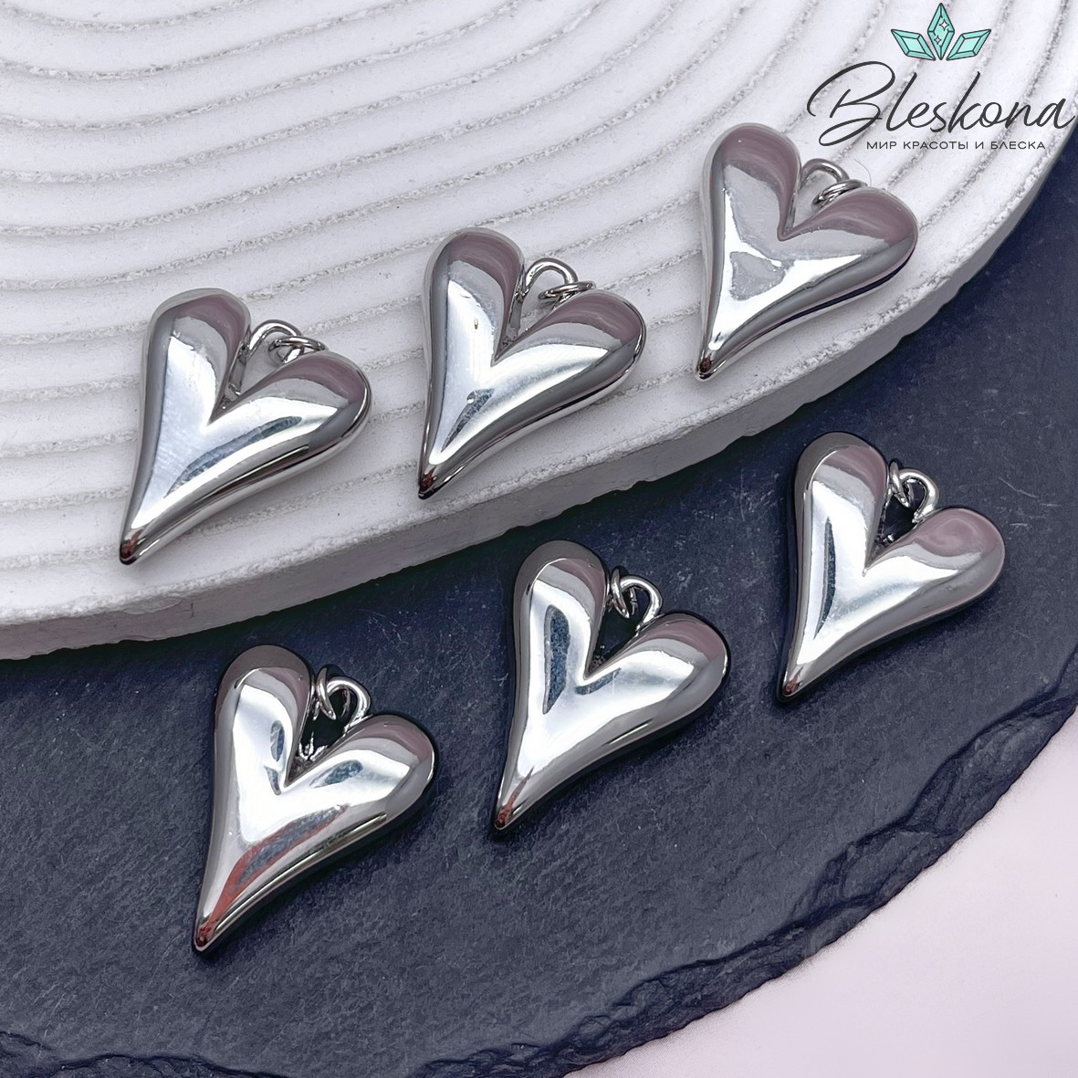 20*24 мм Цвет серебро, Подвеска сердце объемное