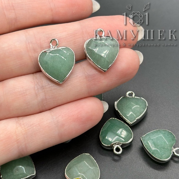 15*15 мм Подвеска Сердце Авантюрин зеленый огранка серебро