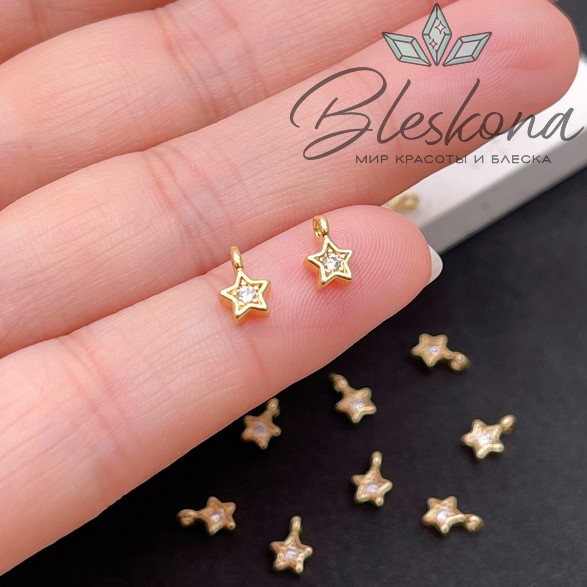 4,4*7мм, Цвет золото, Подвеска Звезда мини циркон 
