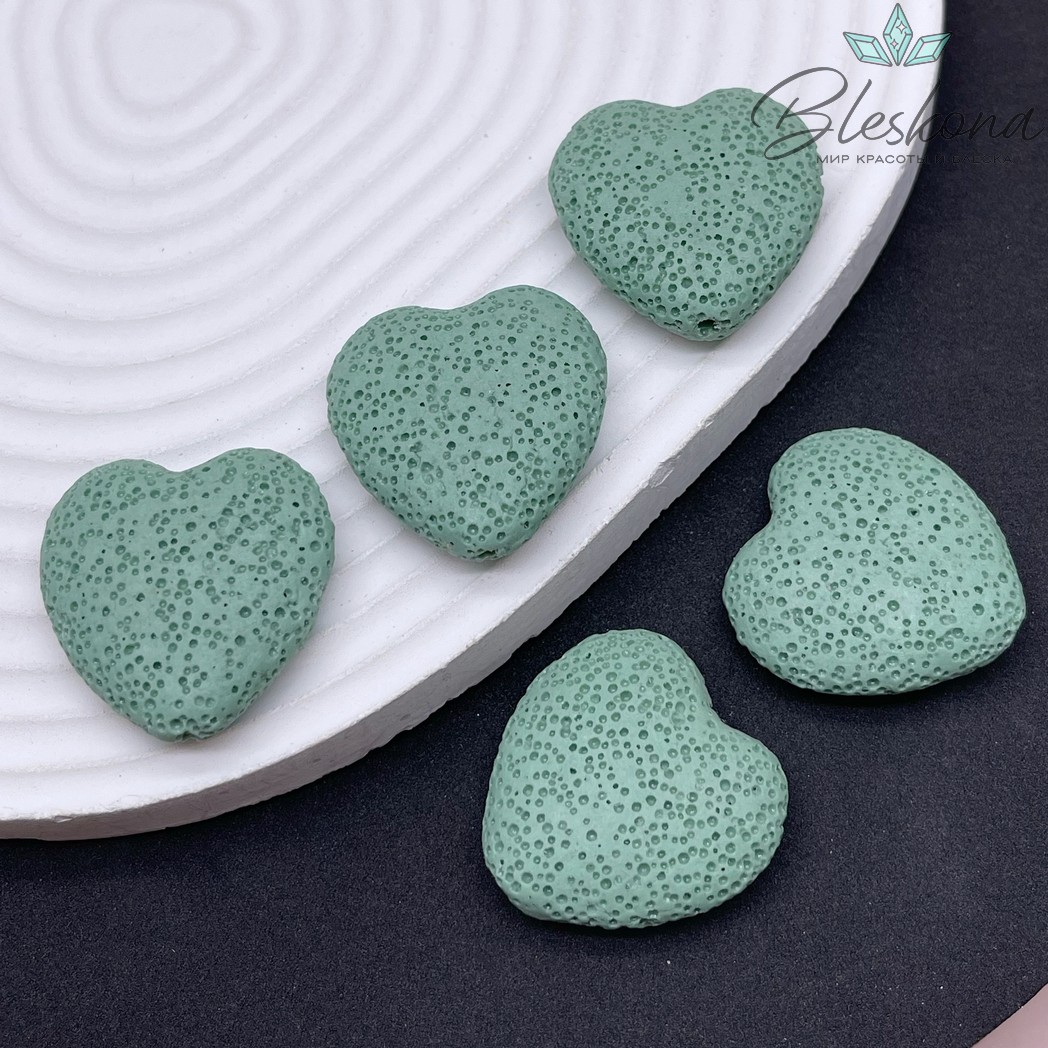 Бусина сердце Лава Вулканическая зеленое 29 мм