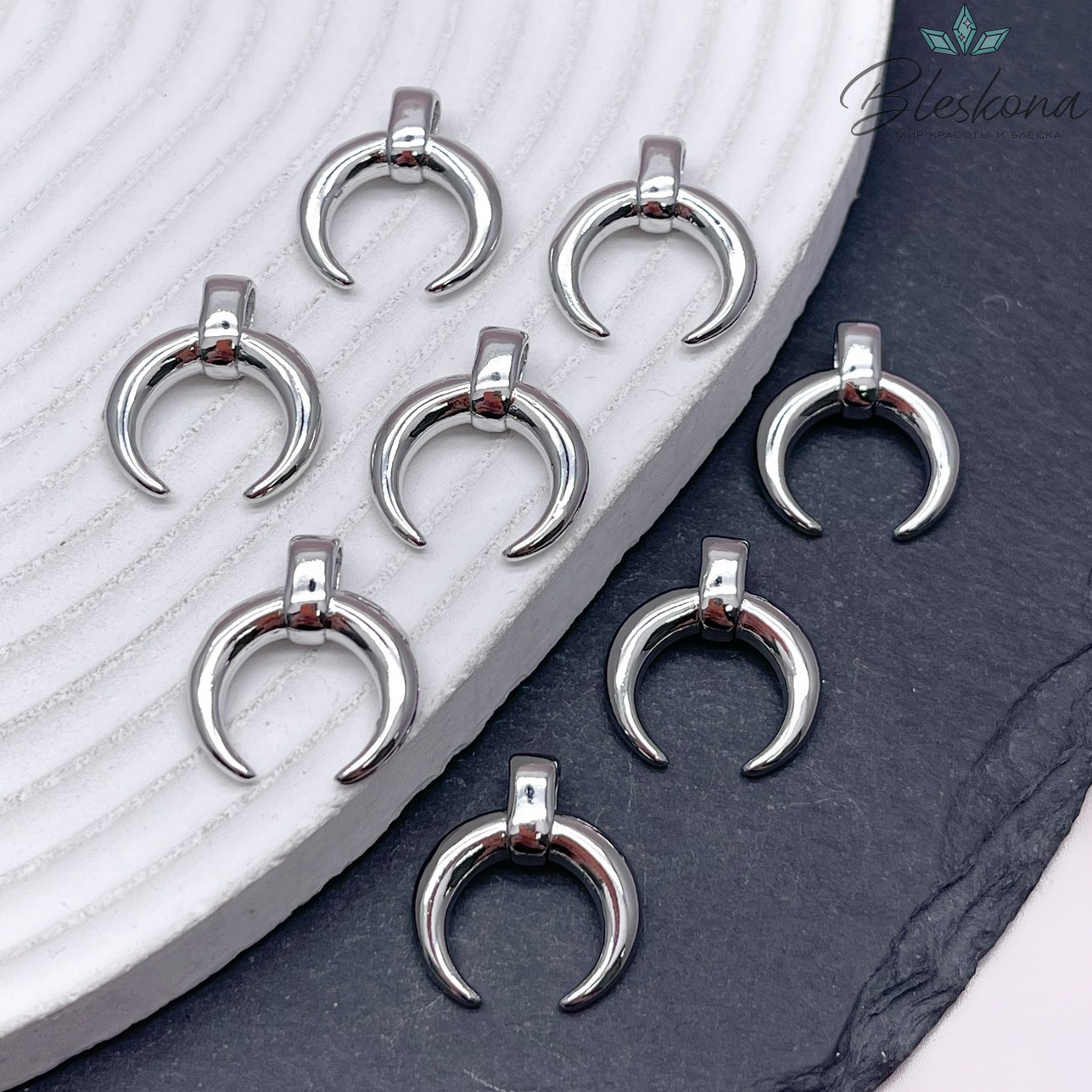 Подвеска Лунница гладкая, цвет серебро, 18*16мм 