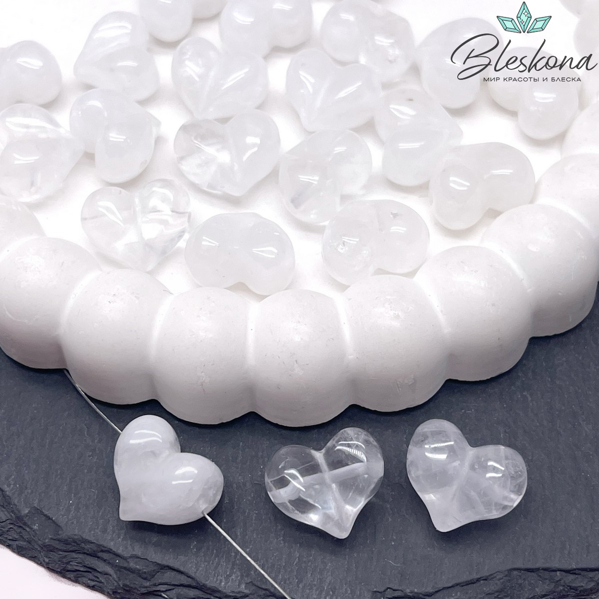 Бусина Сердце Горный Хрусталь 13*16 мм штучно