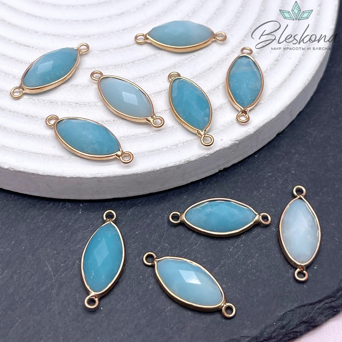 23*9 мм Коннектор лодочка Амазонит огранка цвет золото