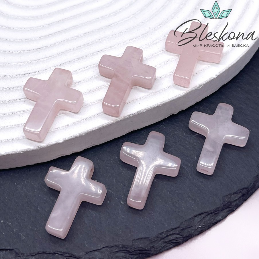 Подвеска крест Розовый кварц 25*20 мм