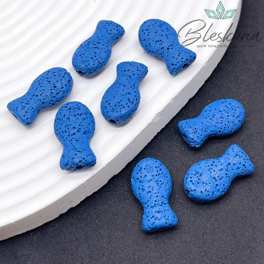 Бусина рыбка Лава Вулканическая синяя 22*12 мм