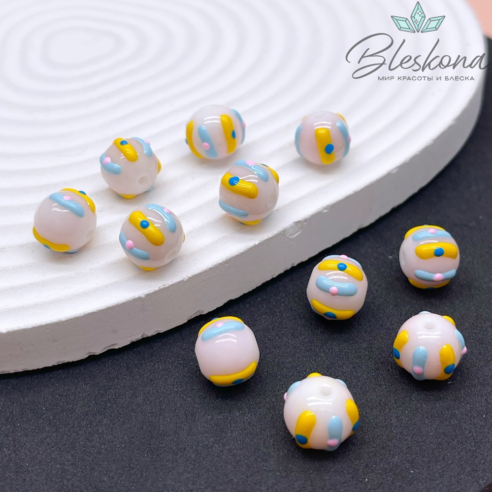 10 мм Бусина шар бежевый полоски