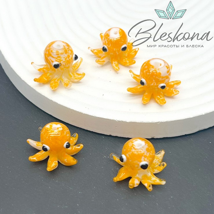 15,5*22 мм  Бусина осьминог оранжевый