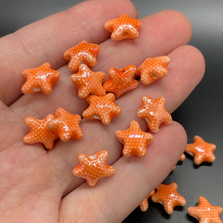 10 мм Бусина морская звезда мини , керамика цвет оранжевый