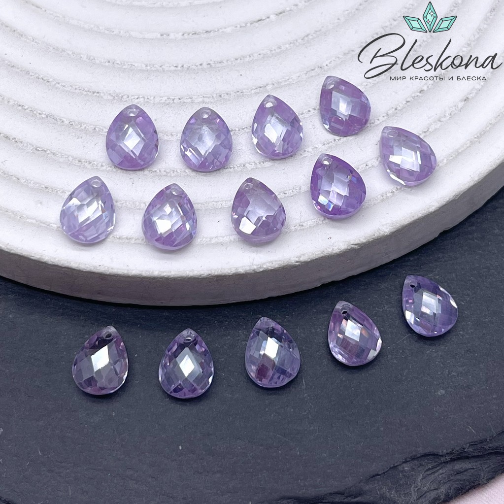 9*6 мм, Подвеска Циркон капля лиловая (кубический цирконий, фианит) 