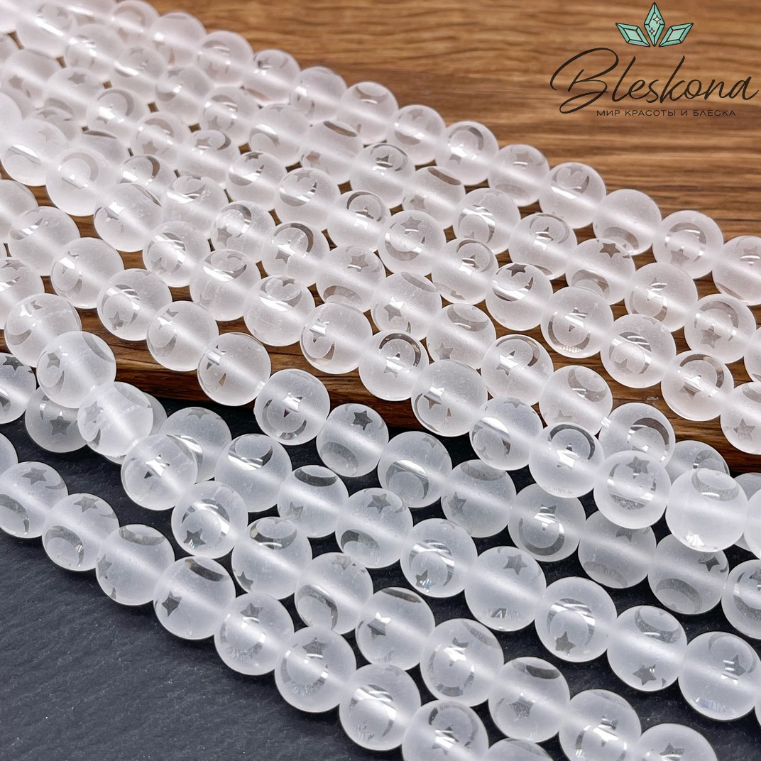 Стекло белое матовое Луна с звездой 10 мм 