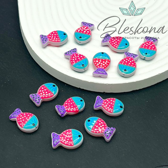 20*12 мм  Бусина рыбка малиновая