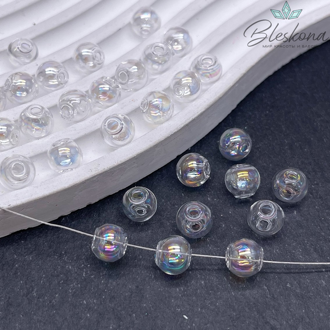 8 мм Бусина шар стекло прозрачное с переливом