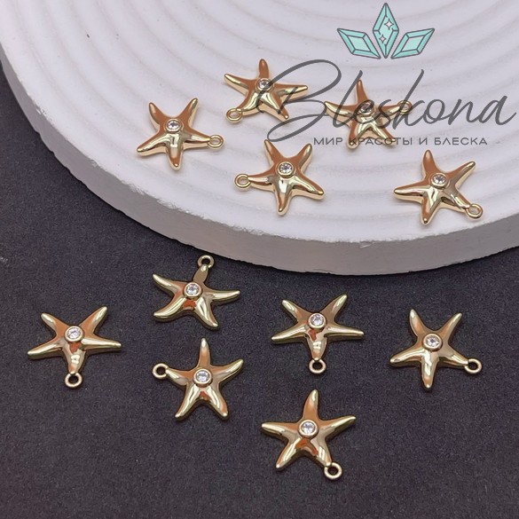 14*15 мм Цвет золото, Подвеска Морская звезда циркон