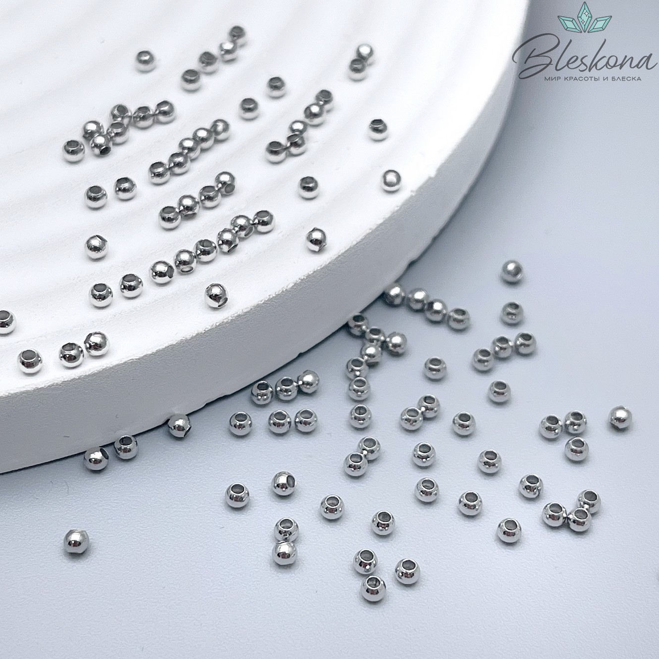 2мм Бусина гладкая Люкс, цвет серебро, уп.3 грамма