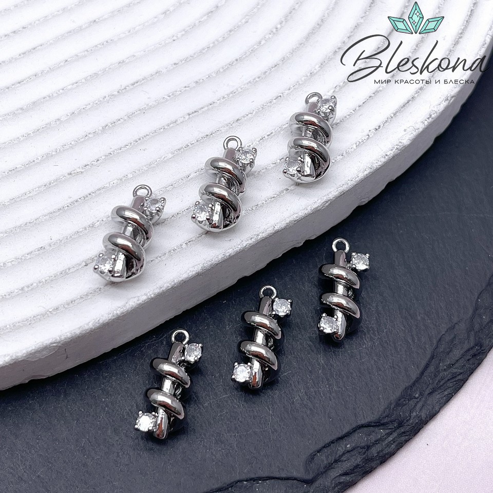 16,3*7,5 мм Цвет серебро, Подвеска спираль с цирконами