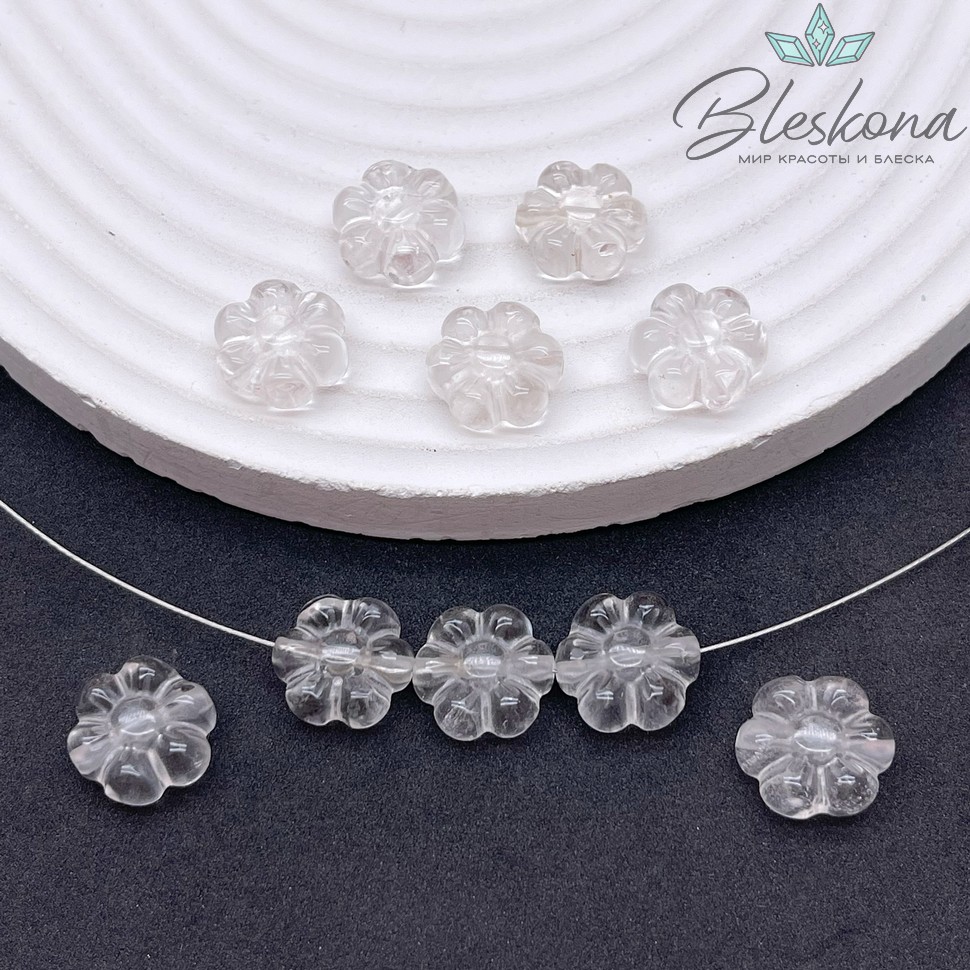 13 мм Резная Бусина Цветок Горный Хрусталь