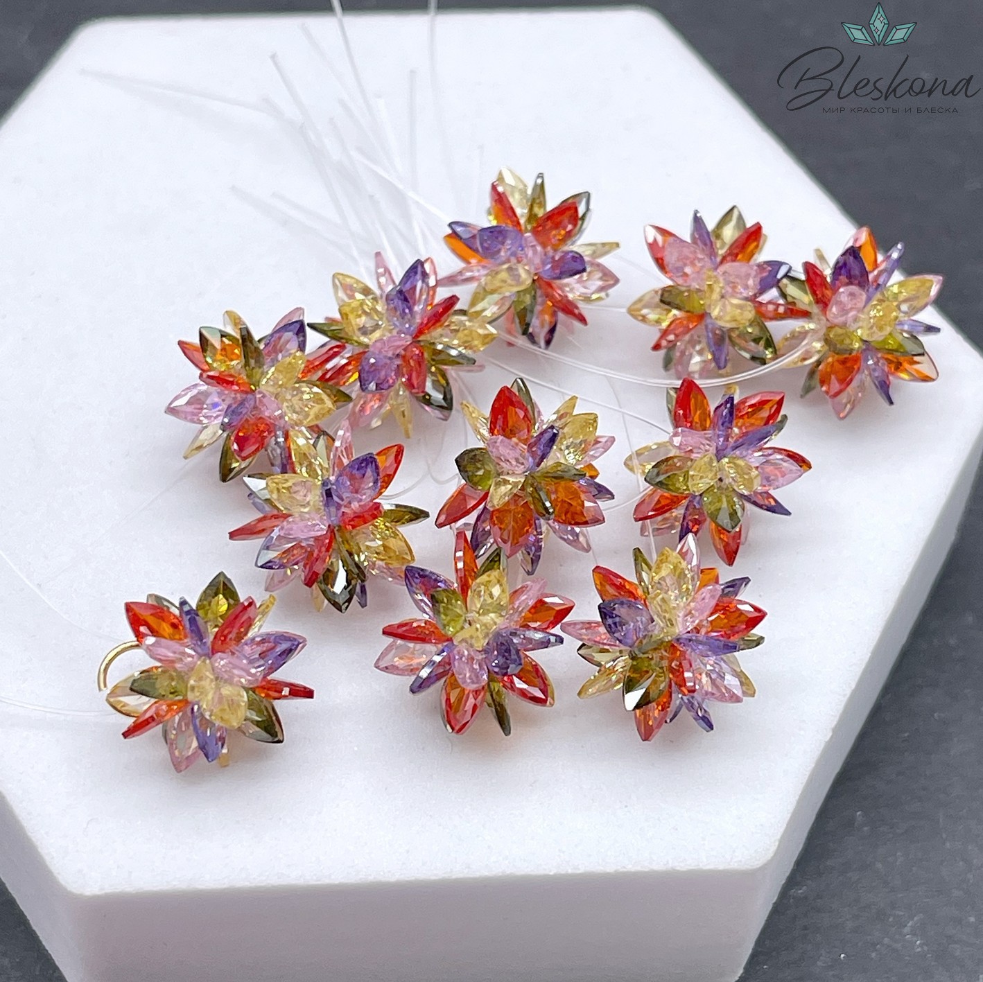 10*13 мм, Подвеска Циркон микс ежик (кубический цирконий, фианит) 