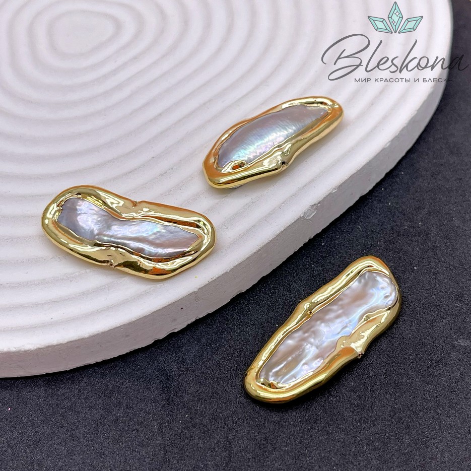 30*18 мм Цвет золото, Бусина  Жемчуг овал фриформ