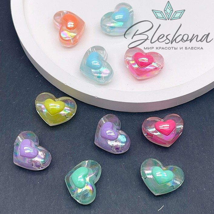 17 мм, Бусина сердце микс уп.10 шт  
