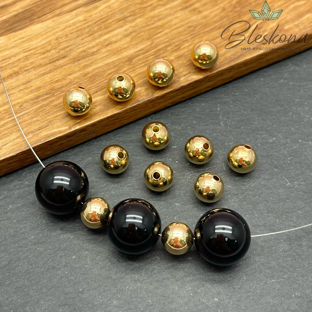 8 мм Цвет золото, Бусина гладкая