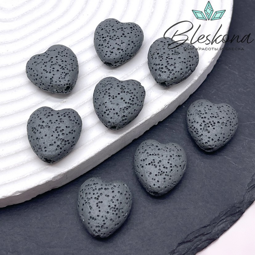 Бусина сердце Лава Вулканическая серое 20*19 мм