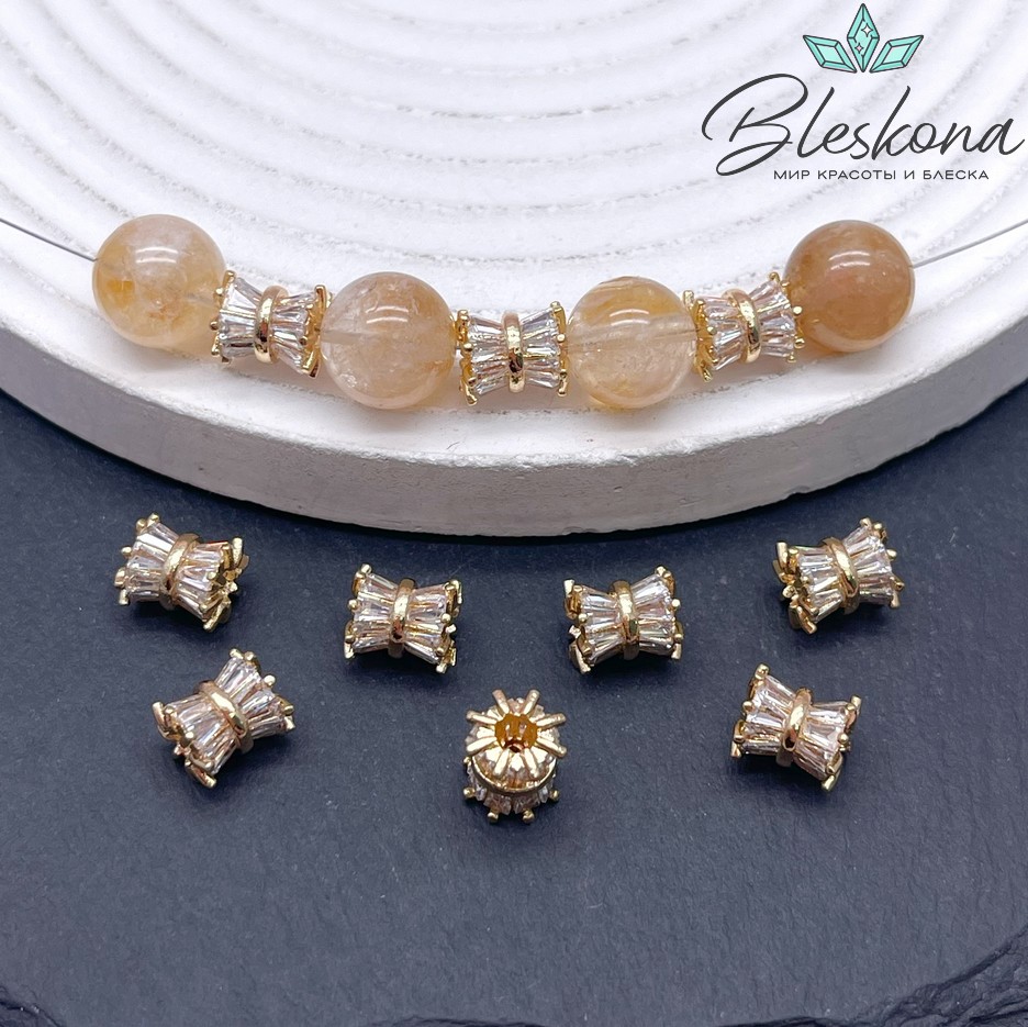 7*8,3мм Цвет золото,Бусина песочные часы цирконы  