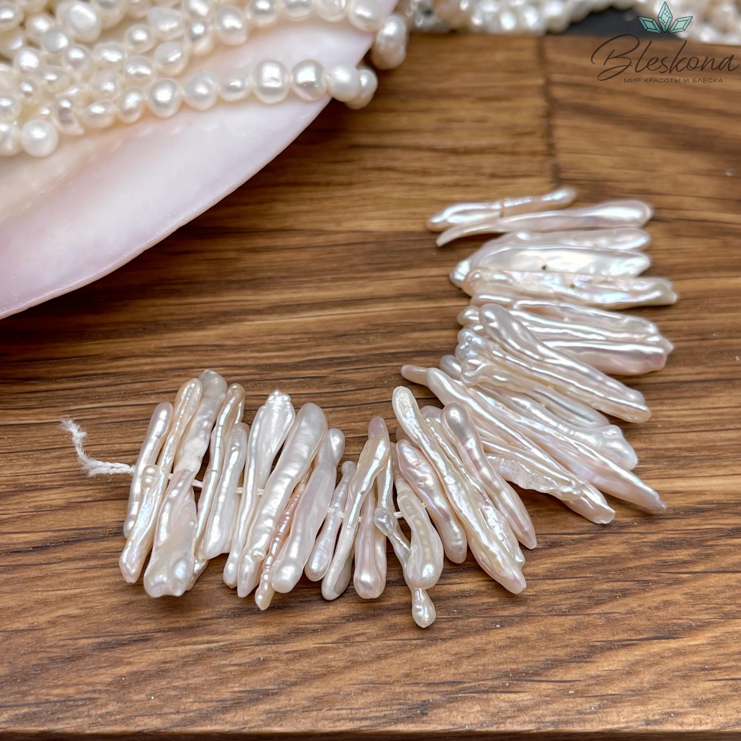 Жемчуг Белый Бива сет 8 см  (30-32)*(4-6)мм