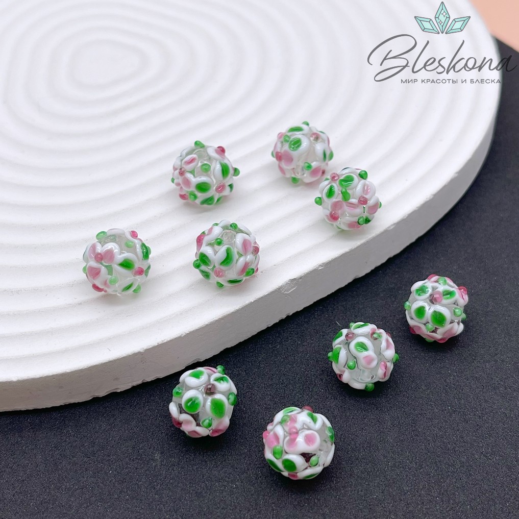 12 мм  Бусина шар цветок лиловый