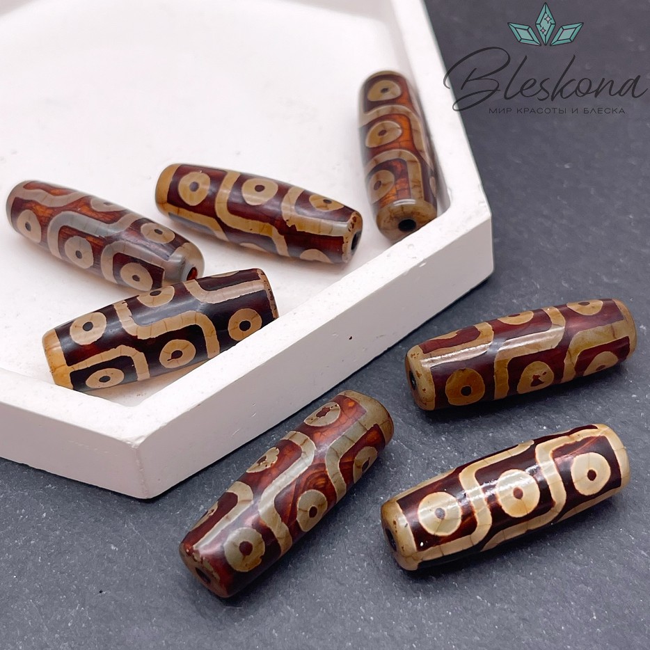 Бусина Дзи 9 глаз серо-коричневый темный 30*11 мм 