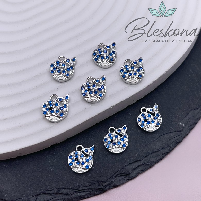 12*12,5 мм Цвет серебро, Подвеска Кит с цирконами