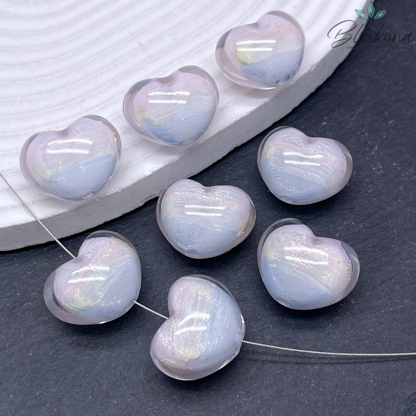 18*22 мм Бусина зефирное сердце  микс №1
