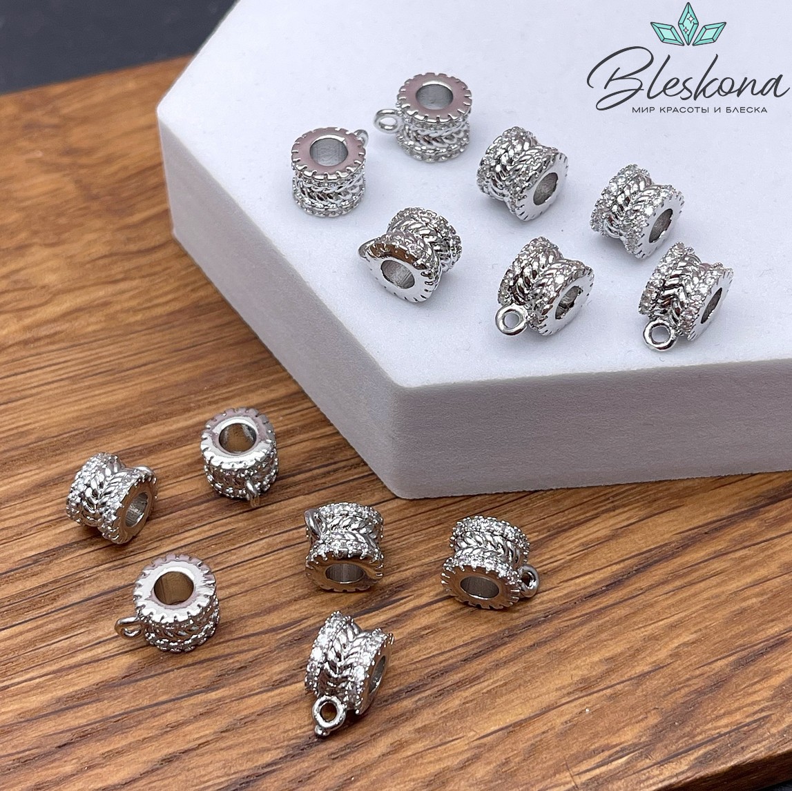 10*6 мм Цвет серебро, Бейл цирконы неразъемное кольцо 