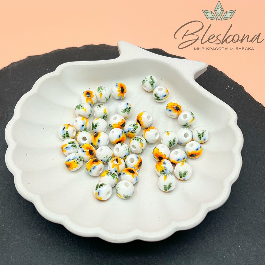8 мм Керамика Бусина роспись гжель №4 (штучно)