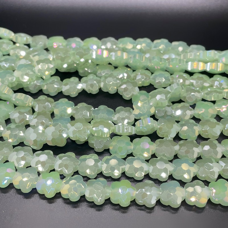 10 мм Стекло Lux, цветок, цвет бледно- зеленый с переливом