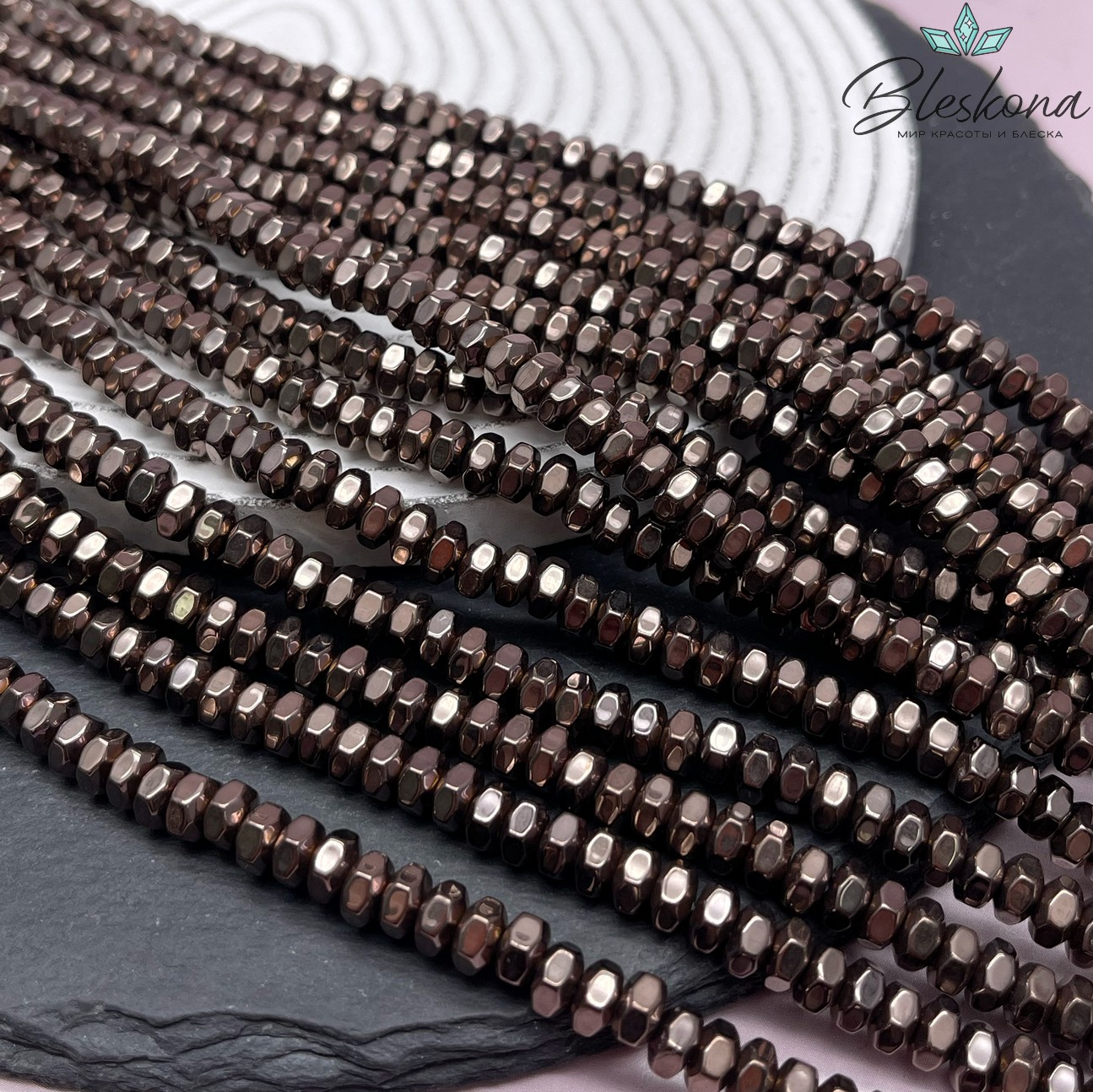 6*3,5 мм Гематин, цвет коричневый №1 (шоколадный), шестигранник имитация