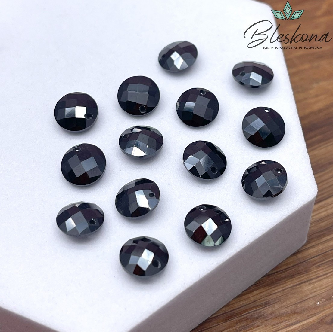 8 мм, Подвеска Циркон круг черный №1 (кубический цирконий, фианит) 