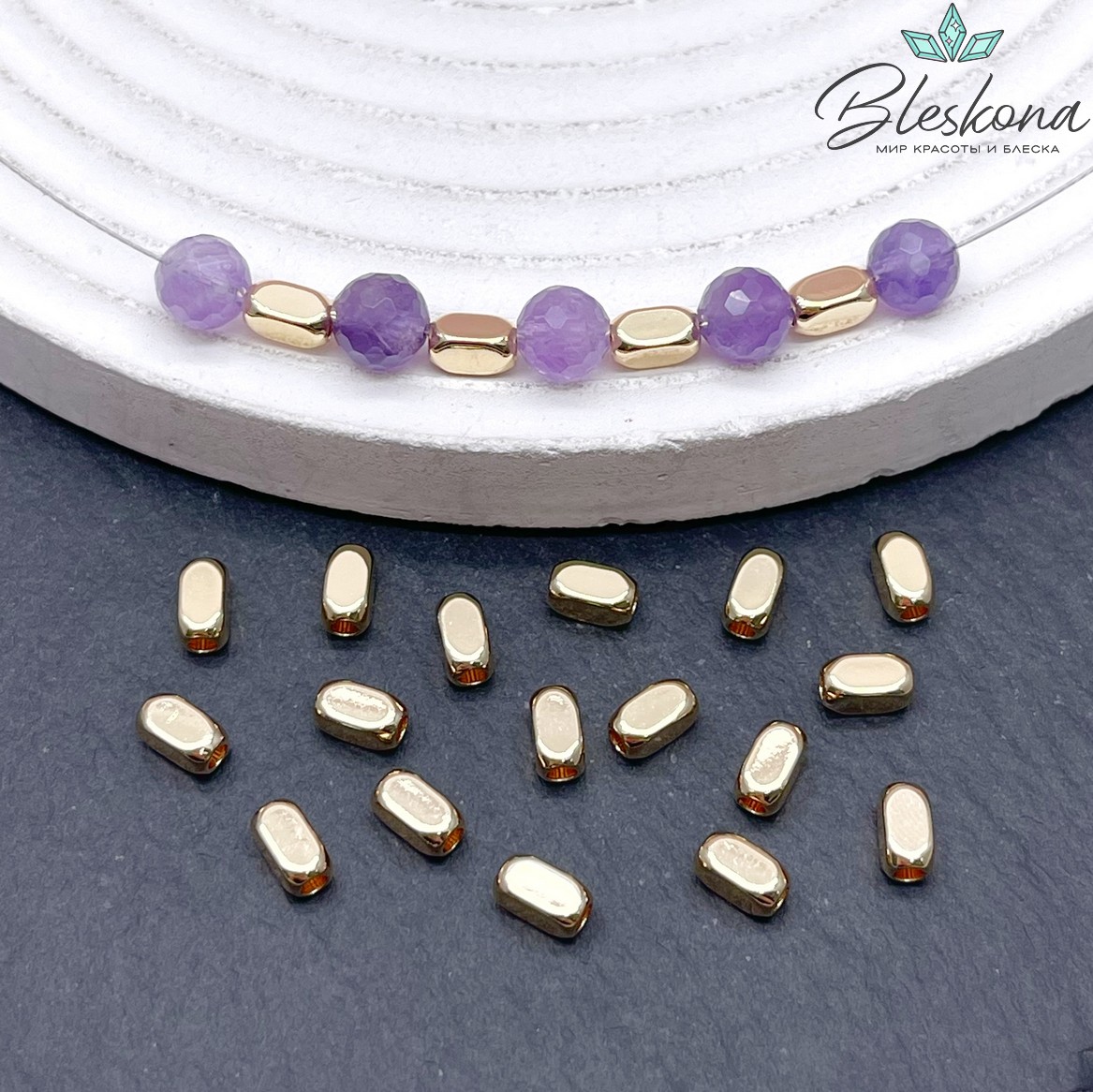 6*3 мм Цвет золото, Бусина прямоугольник закругленный